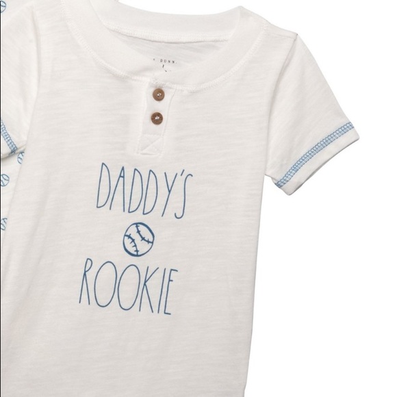 Rae Dunn Set of Two Rompers “Daddy’s Rookie” and baseball print romper bundle - Picture 2 of 4